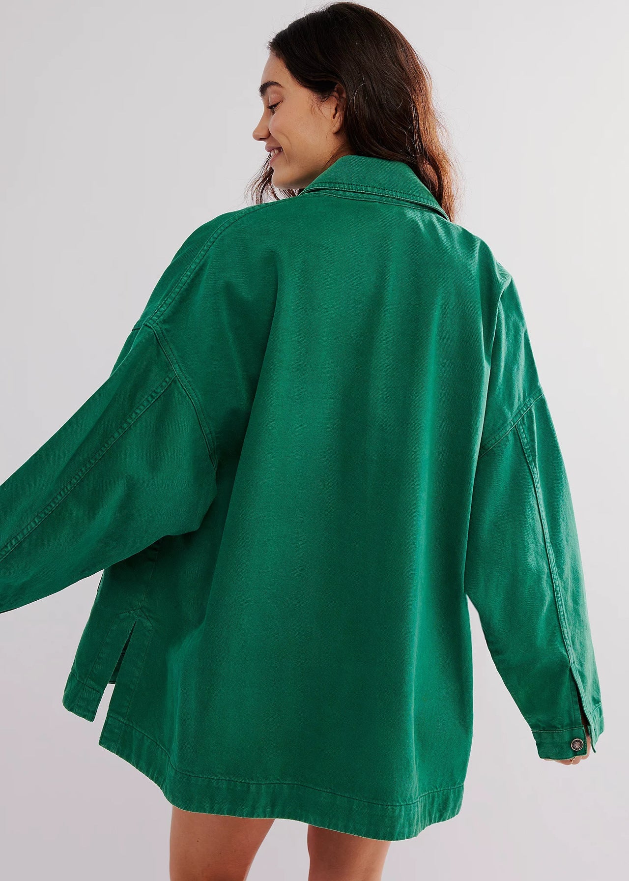 Manteau Long en Jean à Poches Latérales