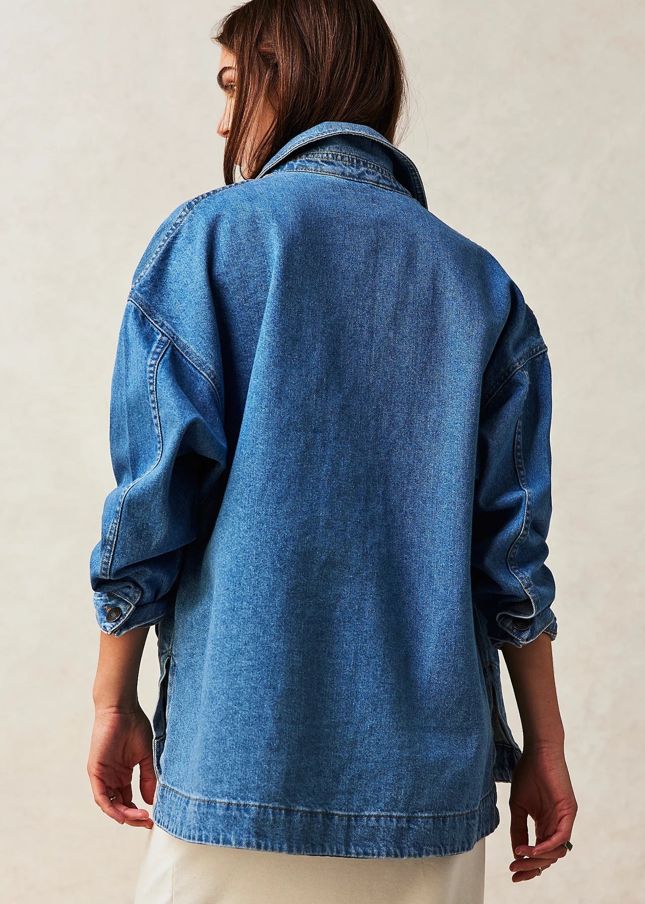 Manteau Long en Jean à Poches Latérales