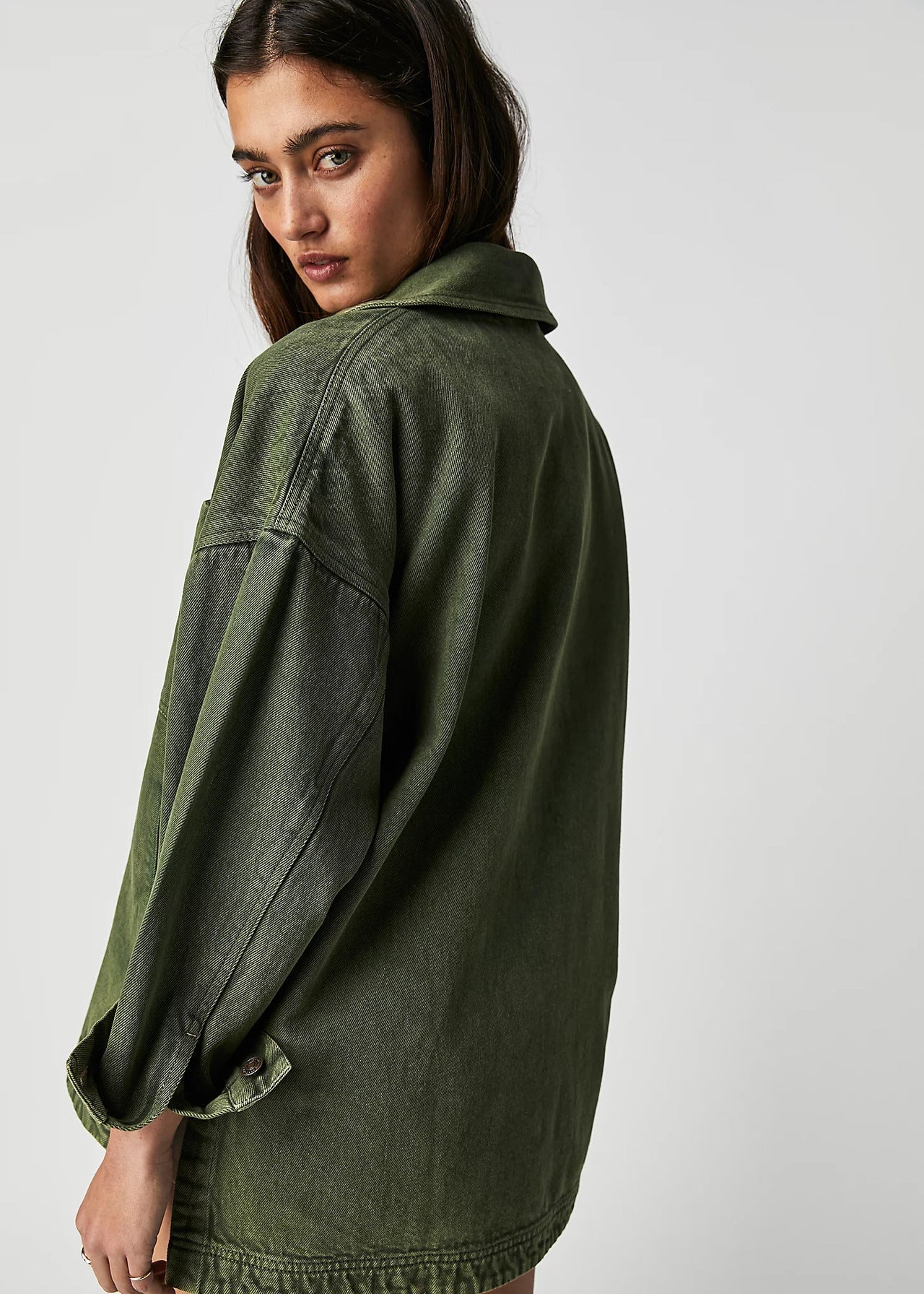 Manteau Long en Jean à Poches Latérales