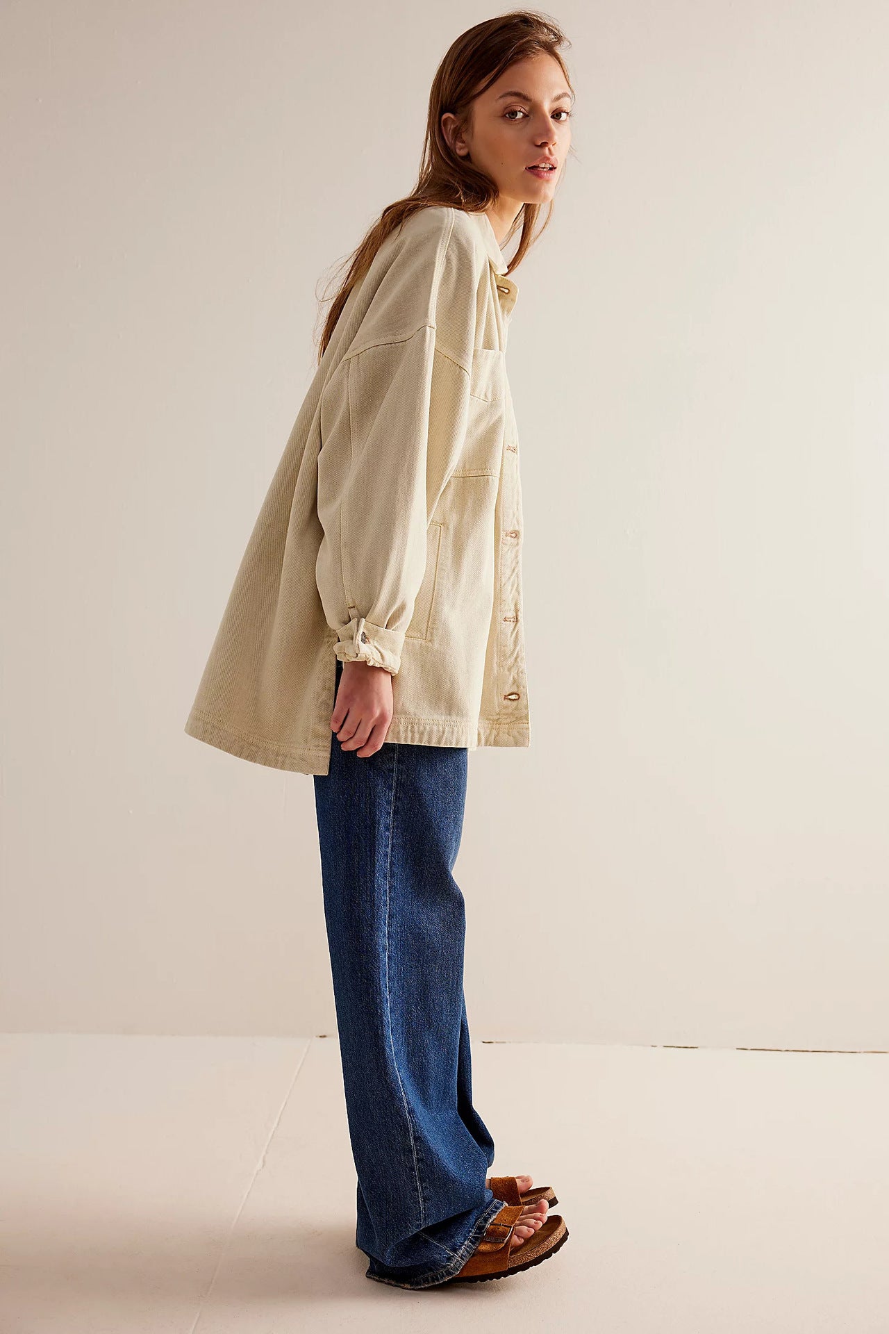 Manteau Long en Jean à Poches Latérales