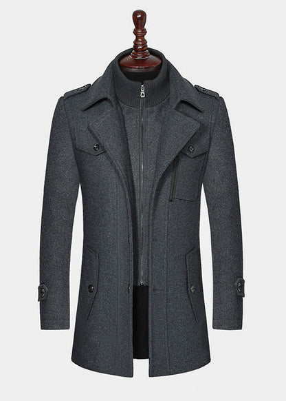Manteau Homme en Laine à Double Col avec Fermeture Zippée