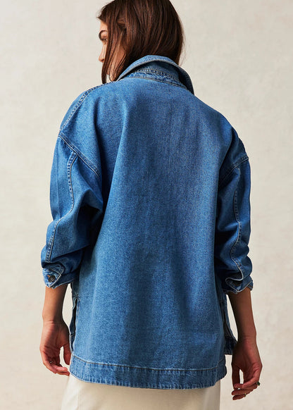 Manteau Long en Jean à Poches Latérales