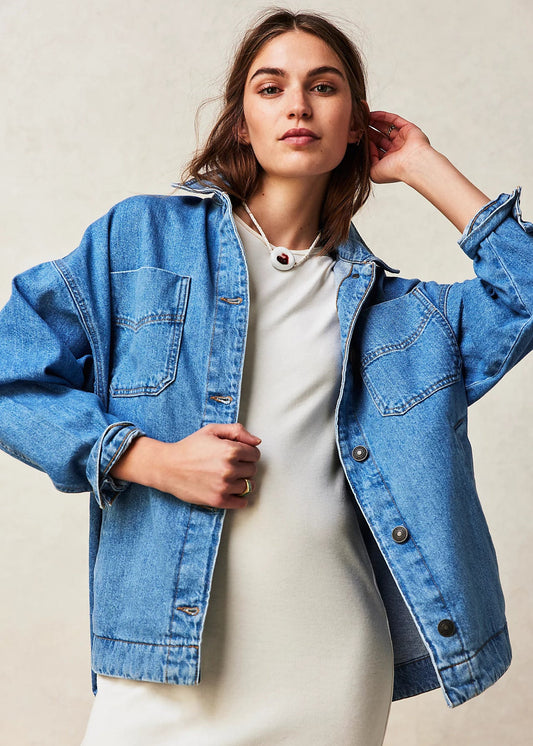 Manteau Long en Jean à Poches Latérales