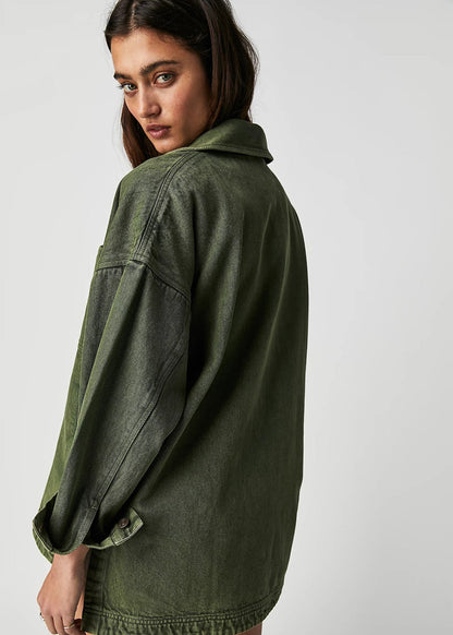 Manteau Long en Jean à Poches Latérales