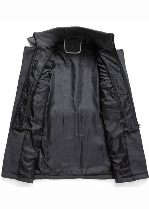 Manteau Homme en Laine à Double Col avec Fermeture Zippée